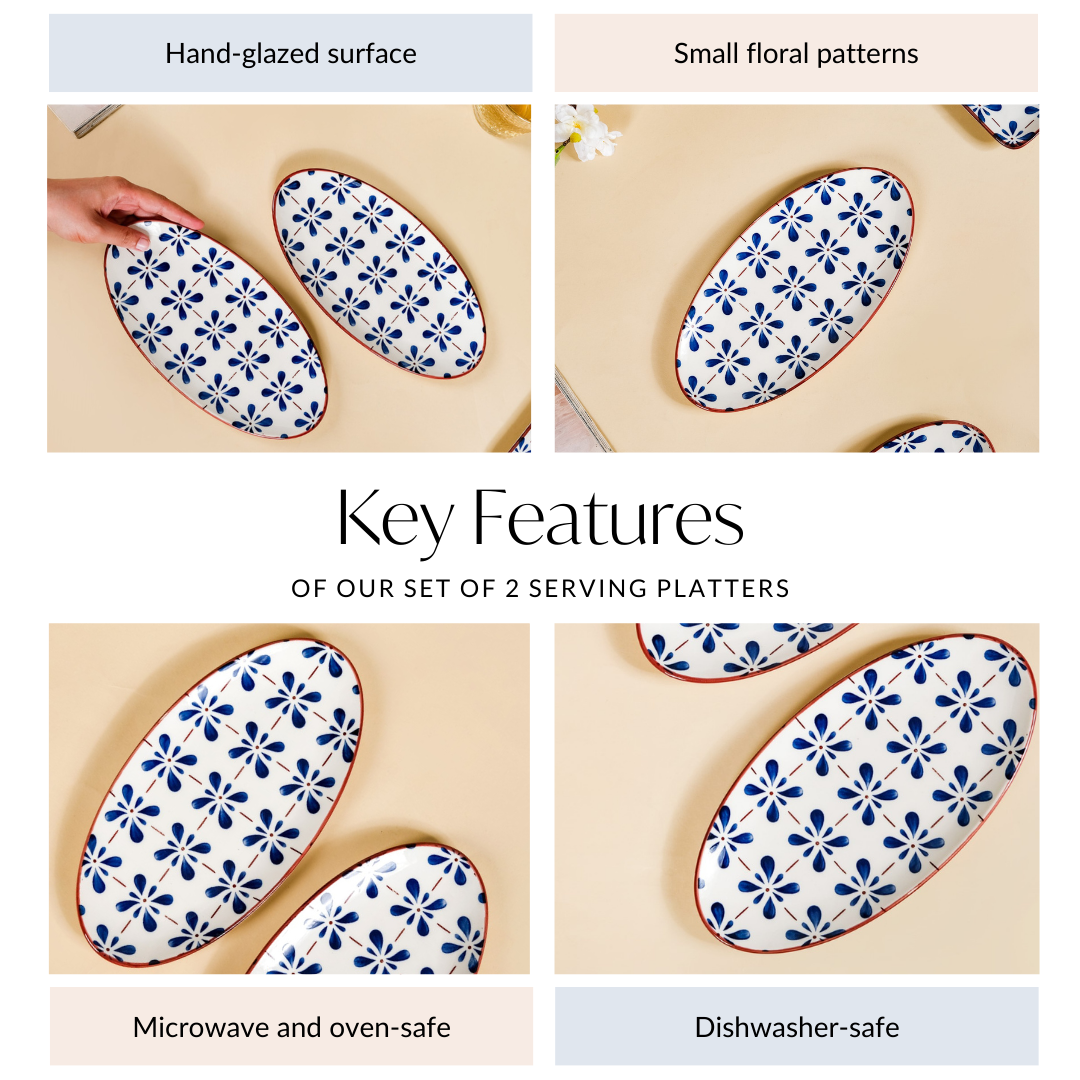 Blue Flower Oval Serving Platters Set Of Inch Online Premium