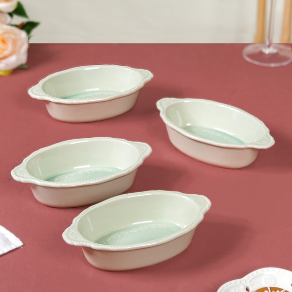 Oval Small Baking Bowl With Handle Set Of 4 Green 200ml