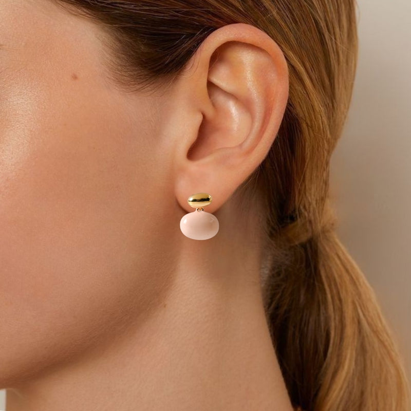 Oval Front Back Drop Earrings Pink