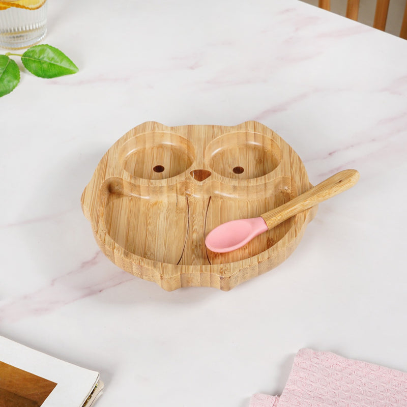 Owl Silicone Suction Divided Plate And Spoon Set For Kids