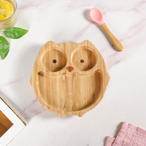 Owl Silicone Suction Divided Plate And Spoon Set For Kids
