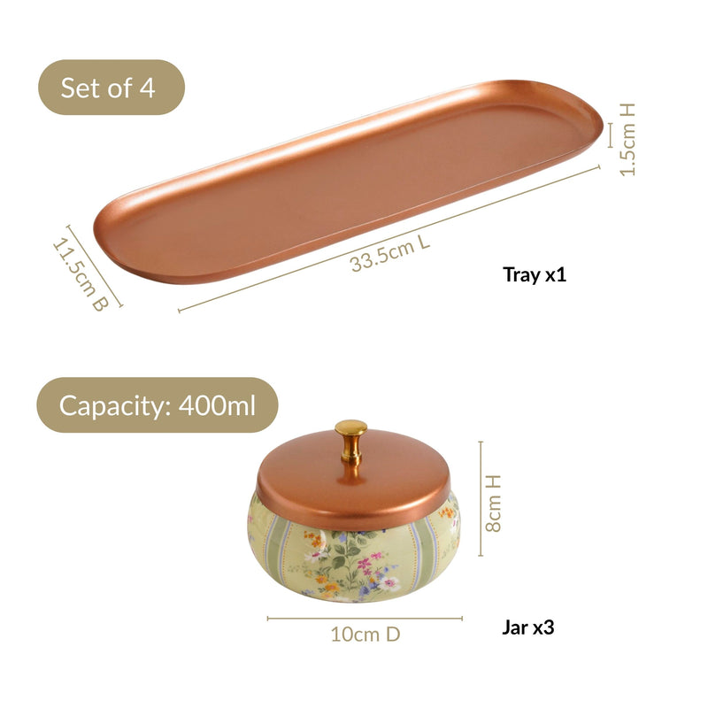 Printed Jar With Tray Set Of 4 In Gift Box