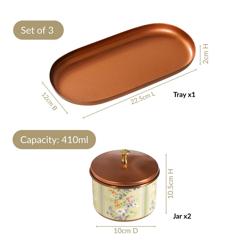 Printed Jar With Tray Set Of 3 In Gift Box