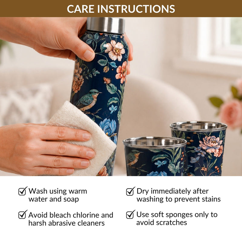 Floral Printed Stainless Steel Bottle And Tumbler Gift Set Of 3