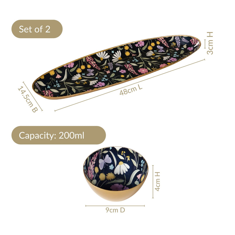 Floral Printed Platter With Dip Bowl Set Of 2 In Gift Box