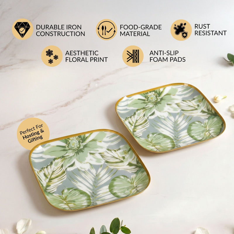 Pastel Tropic Leaf Platter Set Of 2 In Gift Box