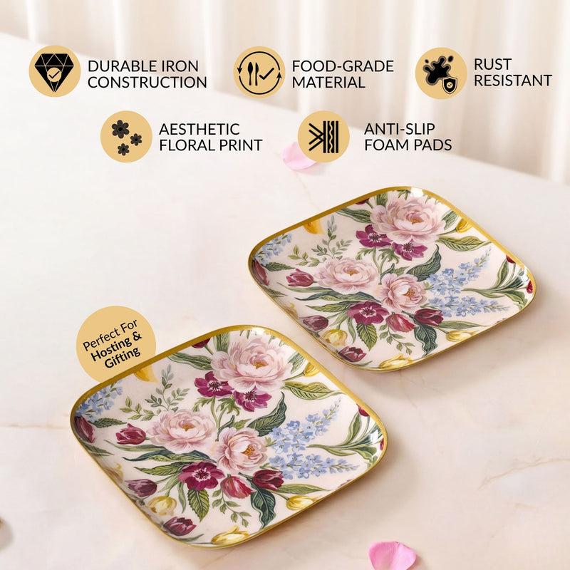 Vintage Blooms Serving Platter Set Of 2 In Gift Box