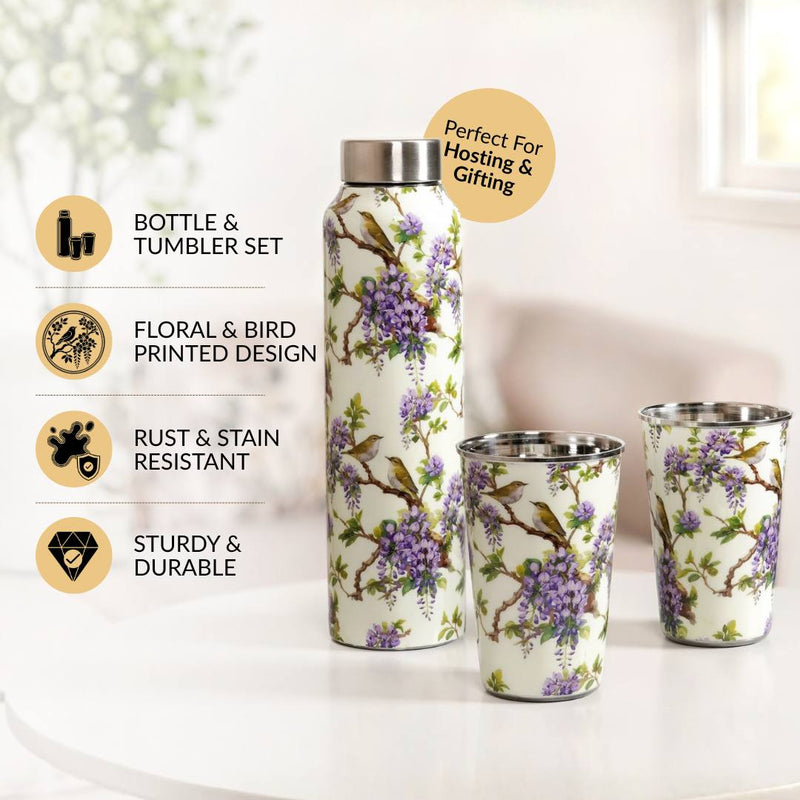 Garden Melody Bottle Tumbler Set Of 3 In Gift Box