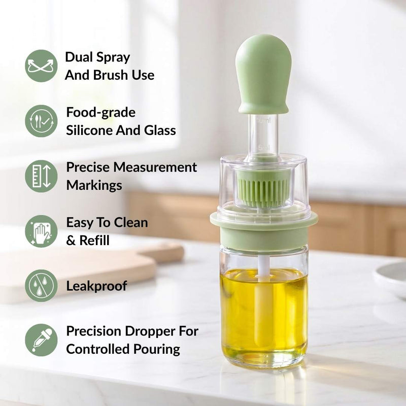Two In One Oil Brush And Spray Bottle 180ml Green
