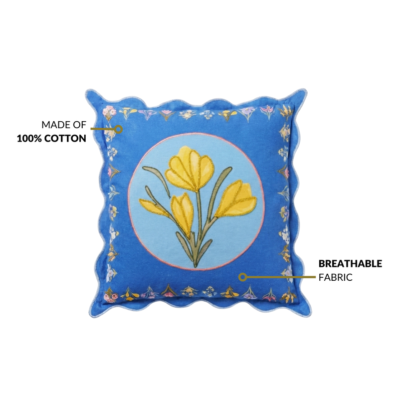 Bloom Era Blue Courtyard Cotton Cushion Cover 43x43cm