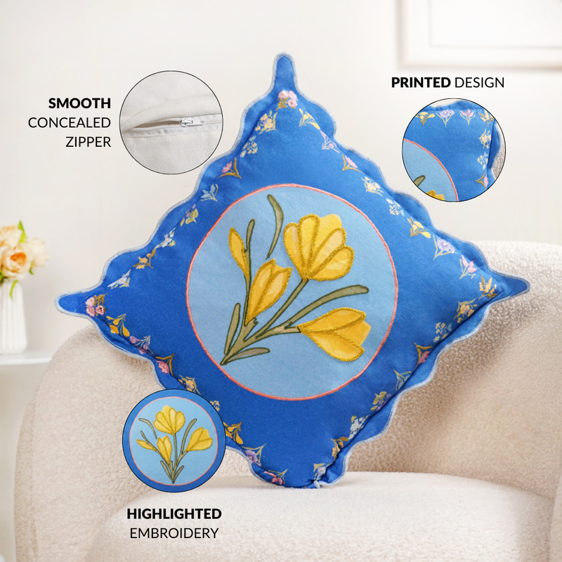 Bloom Era Blue Courtyard Cotton Cushion Cover 43x43cm