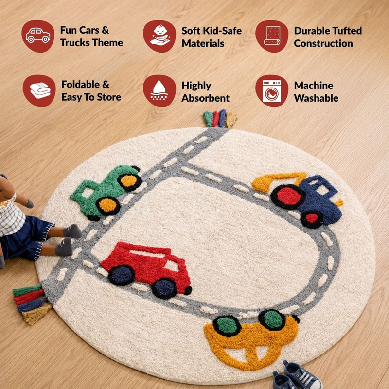Street Cars Soft Cotton Kids Rug 100cm