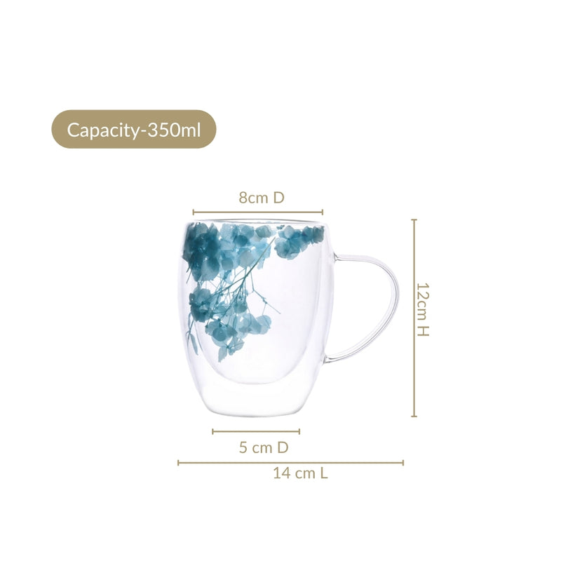 Pair Of Double Walled Flower Captured Coffee Mug Blue 350ml