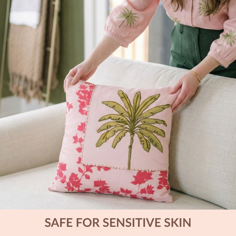 Palm And Charm Embroidered Cotton Cushion Cover 40x40cm