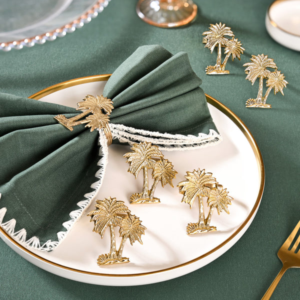 Palm Tree Pure Brass Napkin Ring Set Of 6