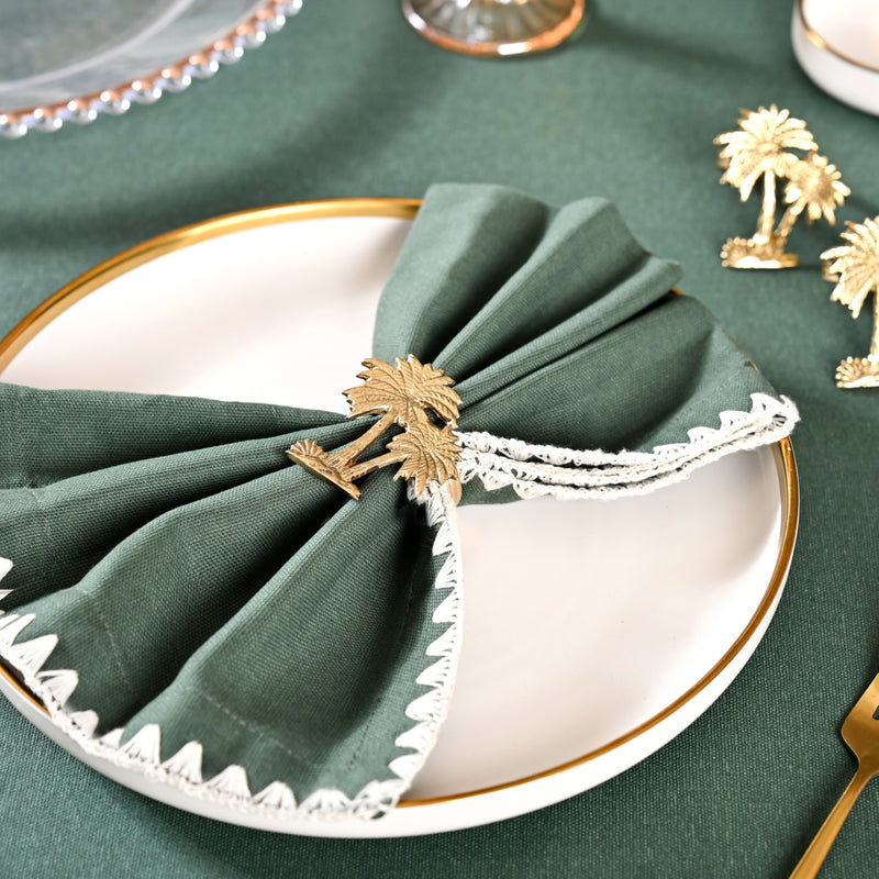 Palm Tree Pure Brass Napkin Ring Set Of 6