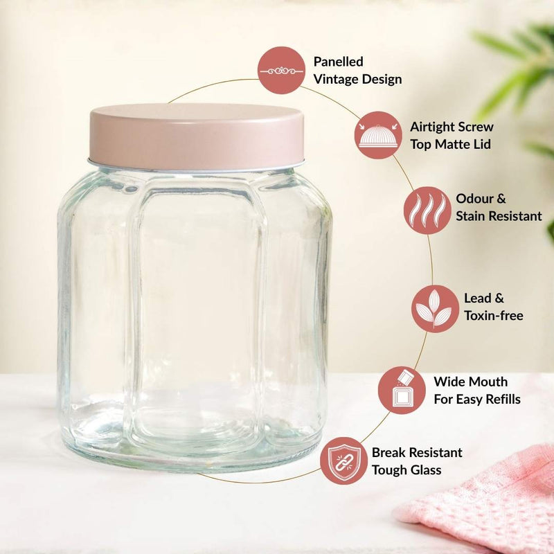 Panelled Jar With Lid Set Of 4 Taupe Beige 1450ml