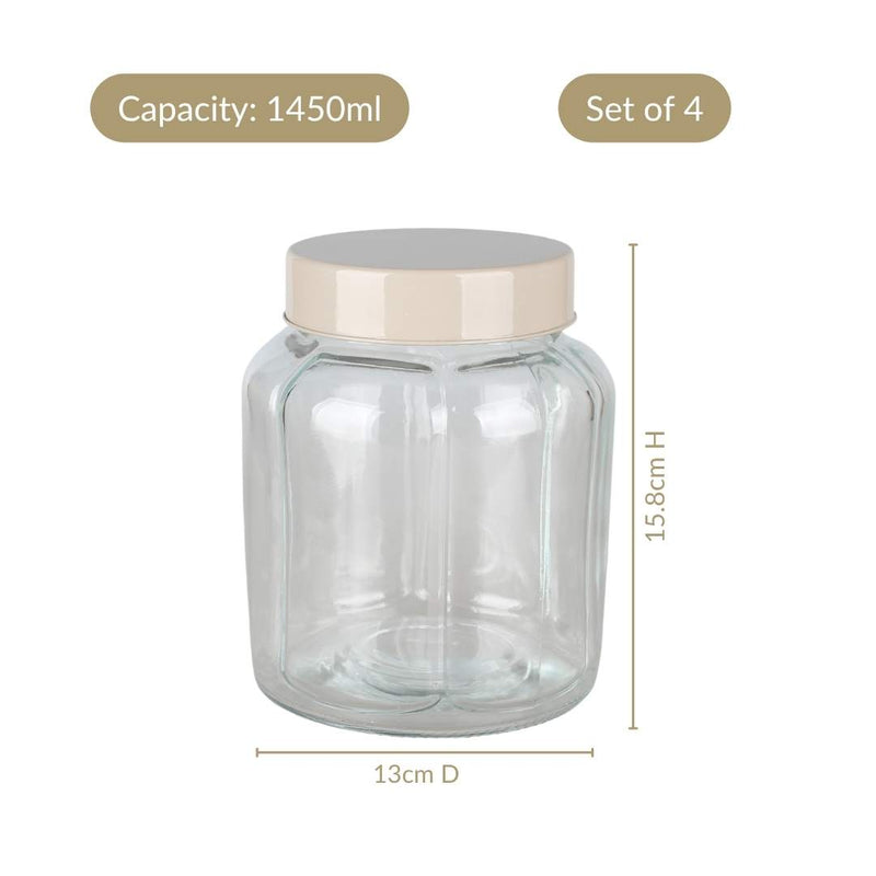 Panelled Jar With Lid Set Of 4 Taupe Beige 1450ml