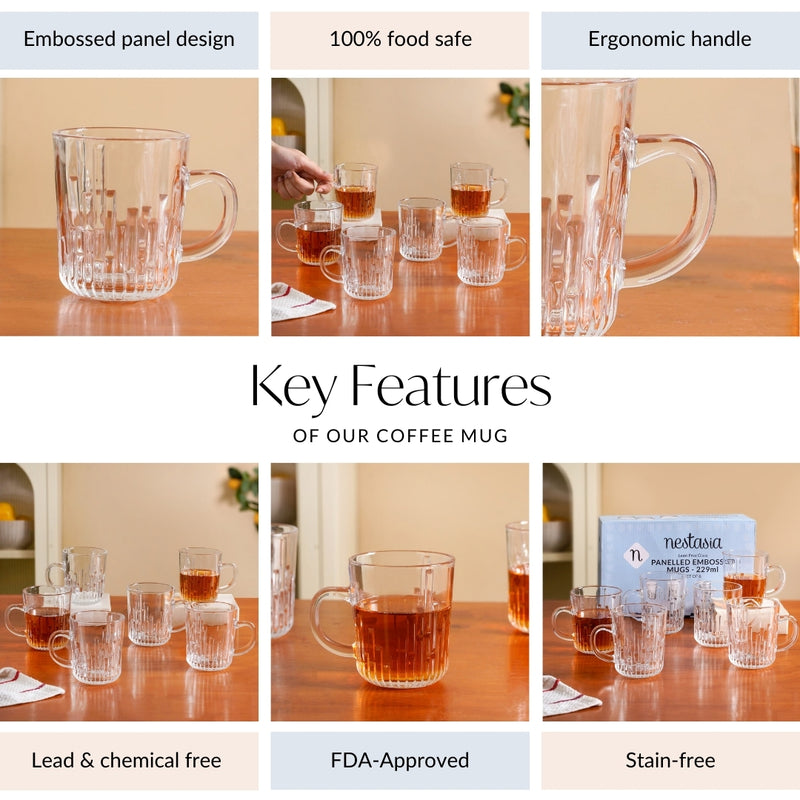 Panelled Embossed Mugs Set Of 6 229ml