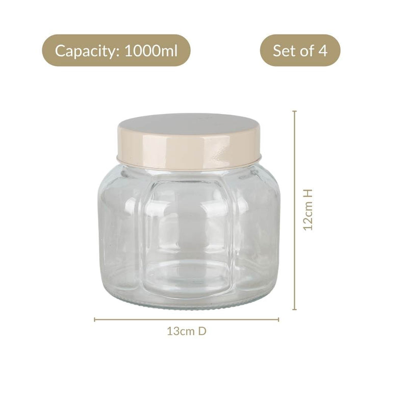 Panelled Jar With Lid Set Of 4 1000ml