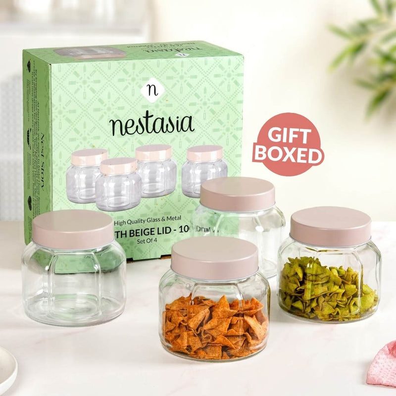 Panelled Jar With Lid Set Of 4 1000ml
