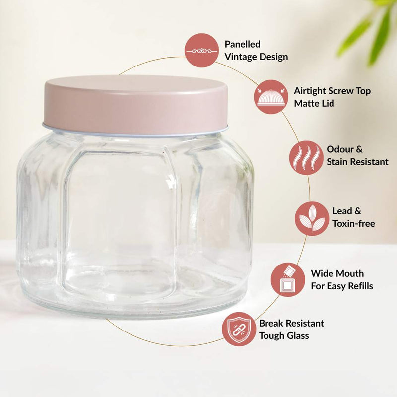 Panelled Jar With Lid Set Of 4 1000ml