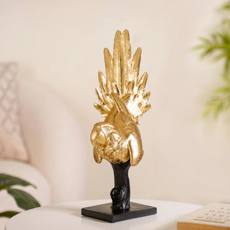 Elegant Macaw Showpiece Gold- Parrot Showpiece, Gold Parrot Figurine, Decorative Gold Parrot, Parrot Decor, Parrot Sculpture