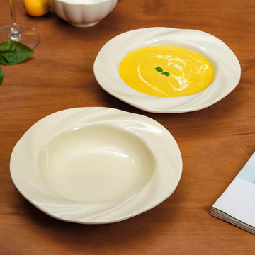 Set Of 2 Swirled Rim Pasta Plate 8 Inch