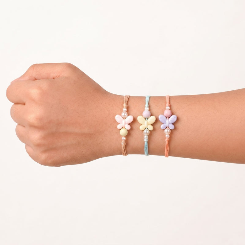 Pastel Butterfly Trio Rakhi Gift Set
