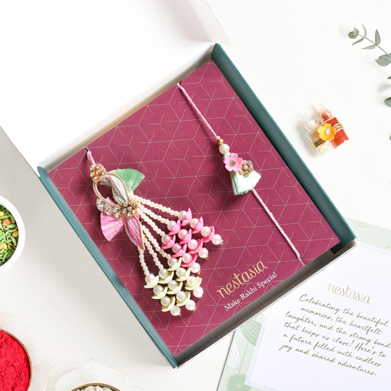 Pastel Floral Couple Rakhi Set Of 4 With Gift Box And Card