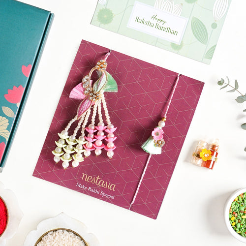 Pastel Floral Couple Rakhi Set Of 4 With Gift Box And Card
