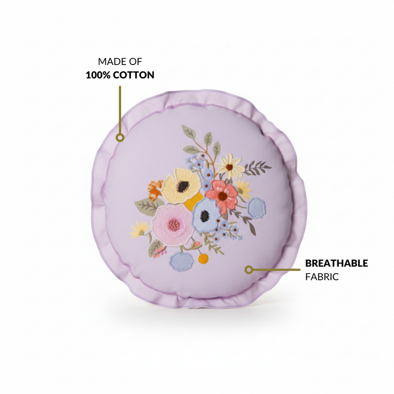 Pastel Petals Embroidered Cotton Cushion Cover 45cm