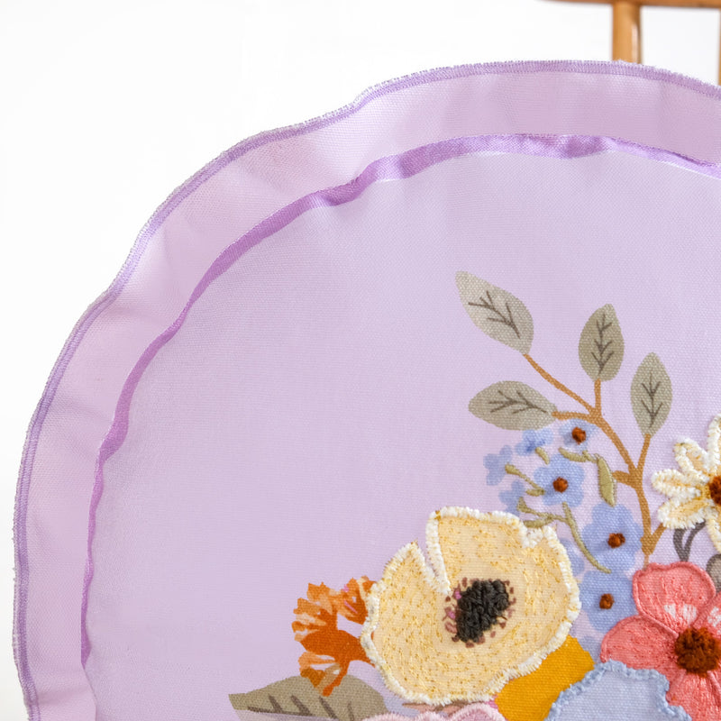 Pastel Petals Embroidered Cotton Cushion Cover 45cm