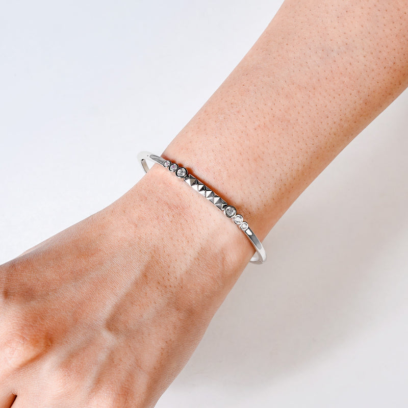 Patterned Diamond Silver Statement Bracelet
