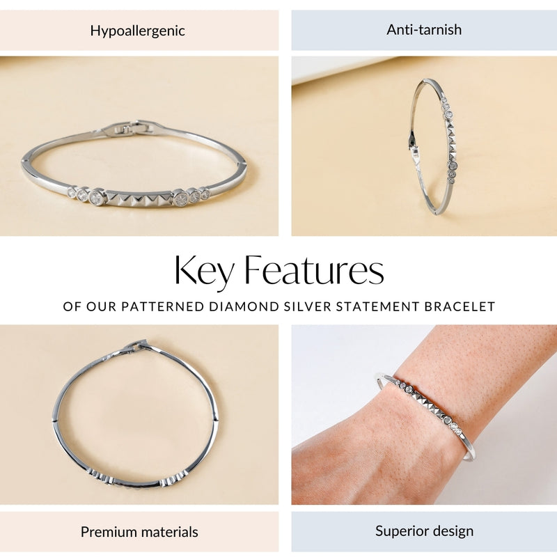 Patterned Diamond Silver Statement Bracelet