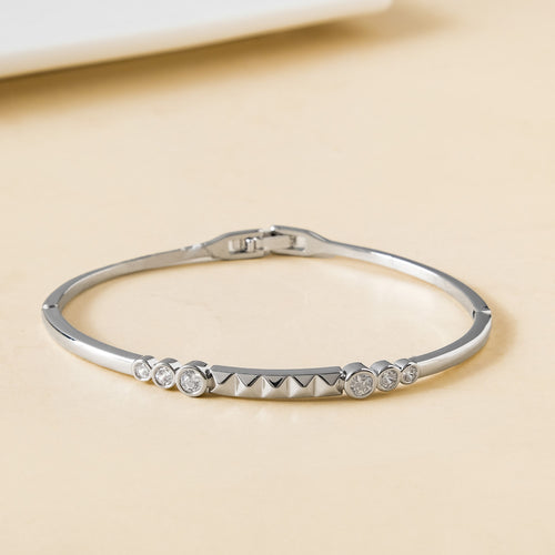 Patterned Diamond Silver Statement Bracelet