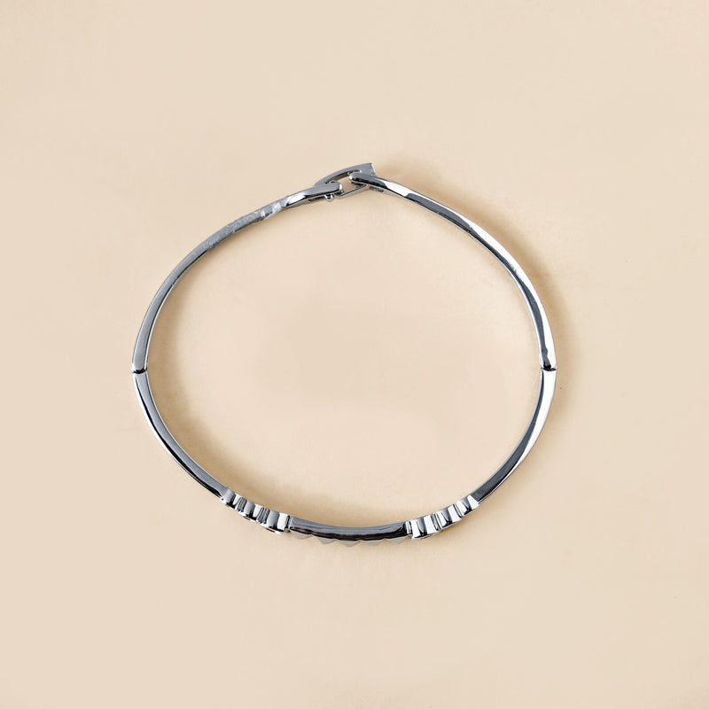 Patterned Diamond Silver Statement Bracelet