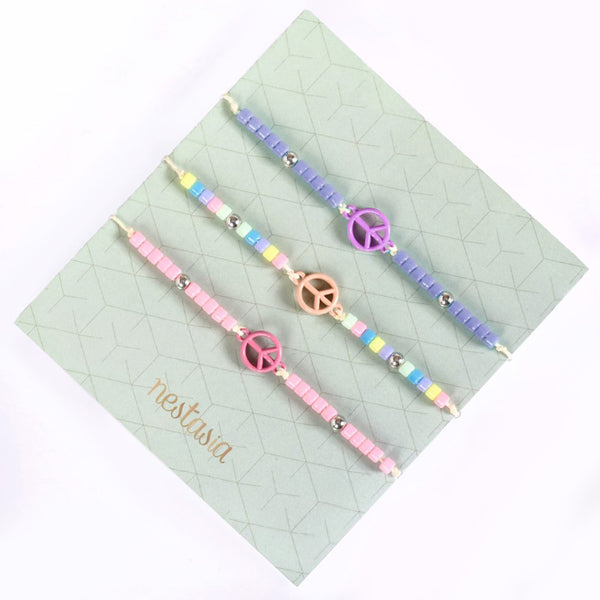 Set Of 3 Peace Symbol Colourful Bracelet