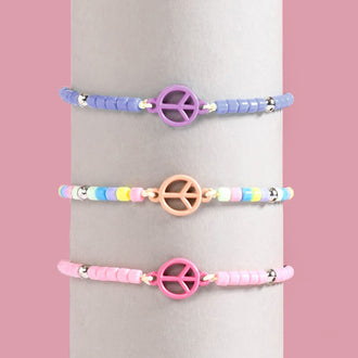 Set Of 3 Peace Symbol Colourful Bracelet