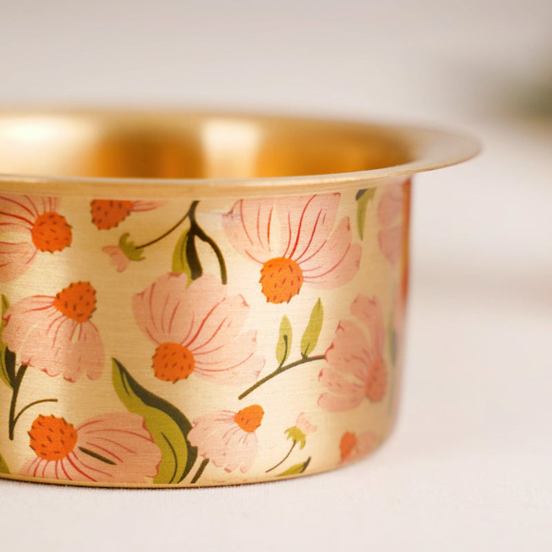 Peach Daisies Pure Brass Filter Coffee Dabara Set For 2