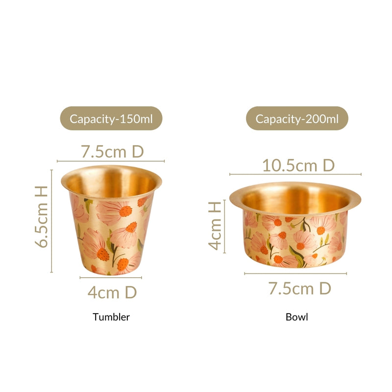 Peach Daisies Pure Brass Filter Coffee Dabara Set For 2