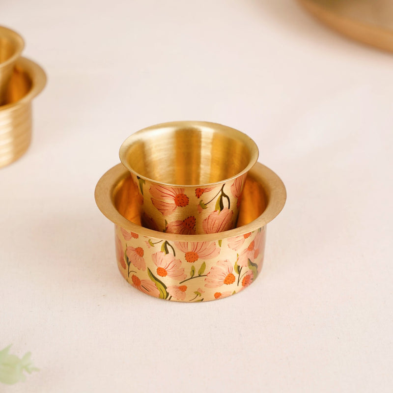 Peach Daisies Pure Brass Filter Coffee Dabara Set For 2
