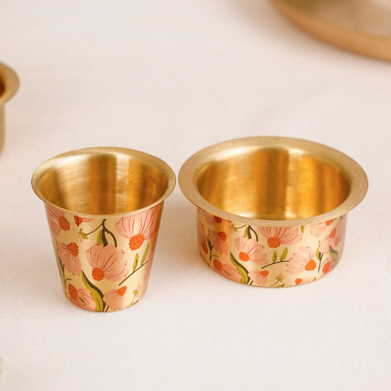 Peach Daisies Pure Brass Filter Coffee Dabara Set For 2