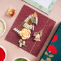 Peach Rose Pearl Rakhi And Lumba Set