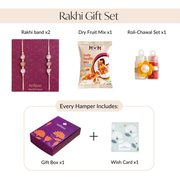 Peach and Pink Beaded Rakhi Set Of 2