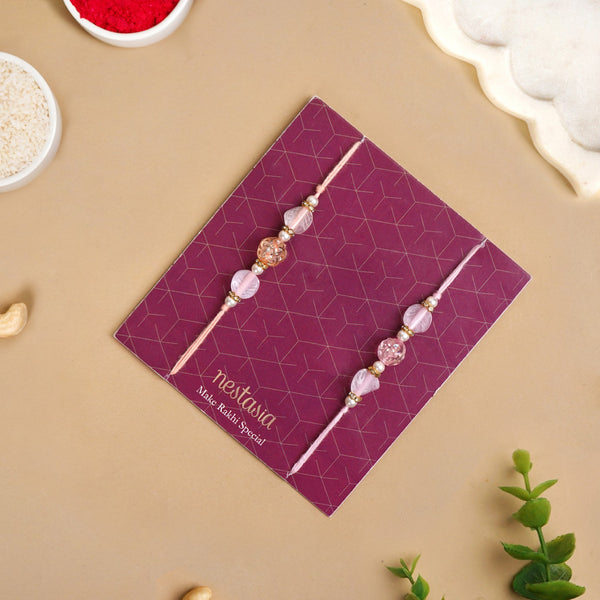 Peach and Pink Beaded Rakhi Set Of 2