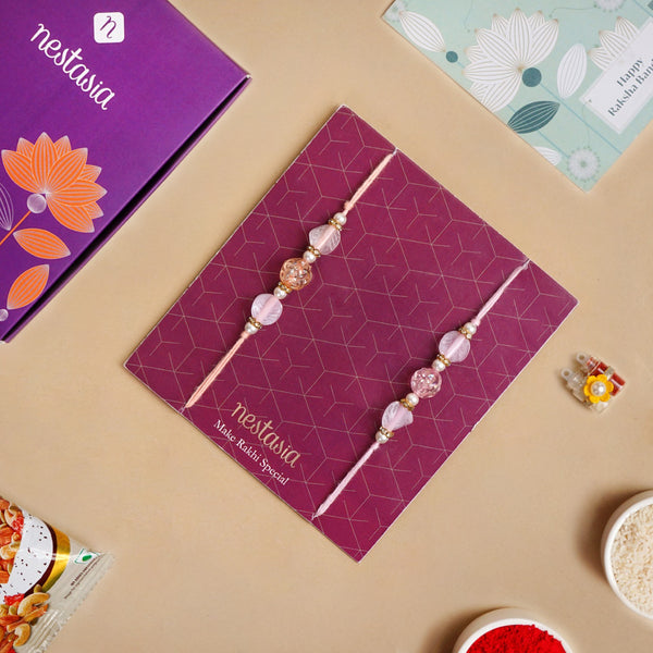 Peach and Pink Beaded Rakhi Set Of 2