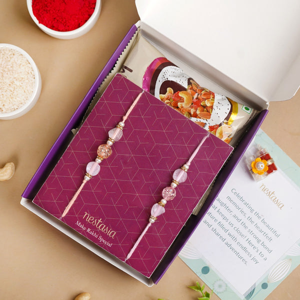 Peach and Pink Beaded Rakhi Set Of 2