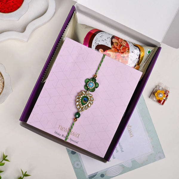 Peacock Kundan Rakhi Gift Set