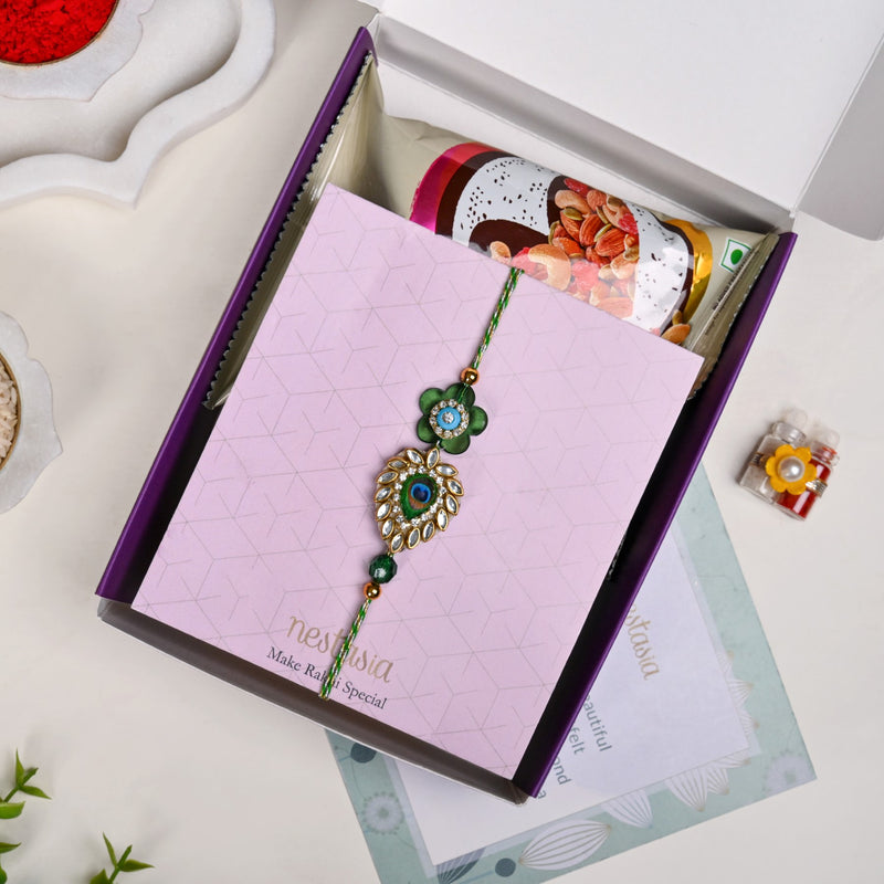 Peacock Kundan Rakhi Gift Set